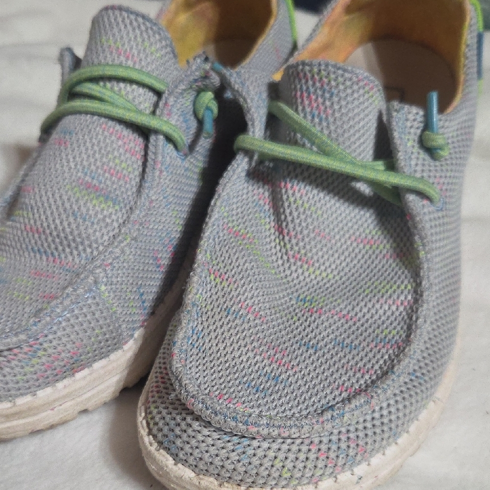 Hey Dude Women's Gray Moccasins with Green Laces